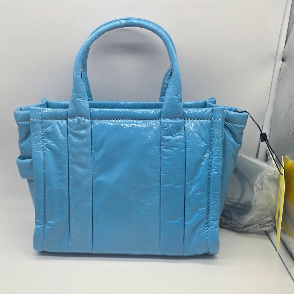 Marc Jacobs The Tote Bag Small Crinkle Patent Leather Air Blue - Picture 2 of 9